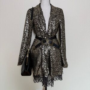 Free People Gold Sequin Long Sleeve Cardigan